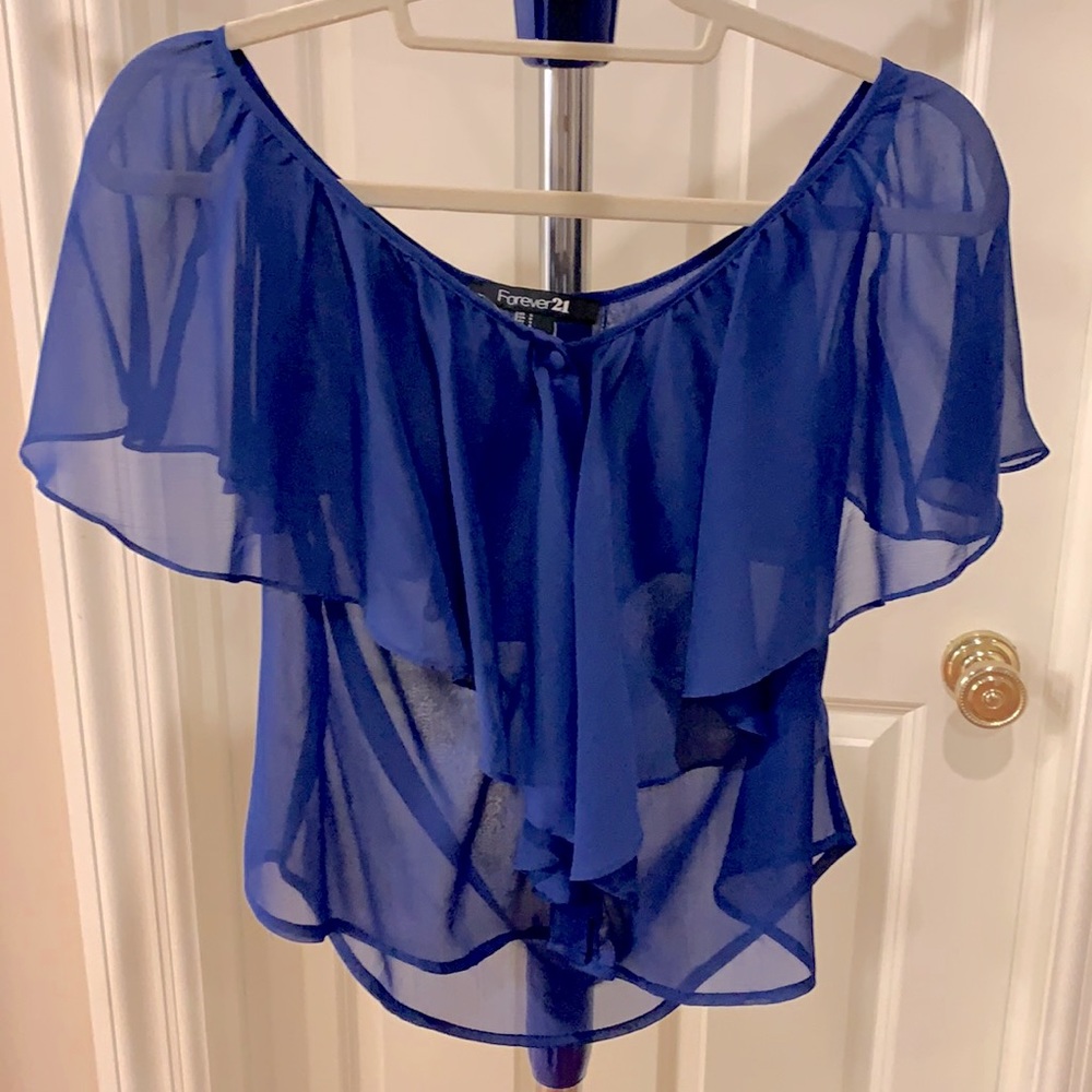 Sheer royal blue top. Size small.